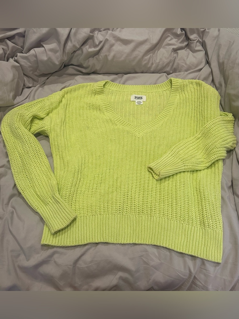 Victoria's Secret Lime Green V-neck Chunky Knit Sweater